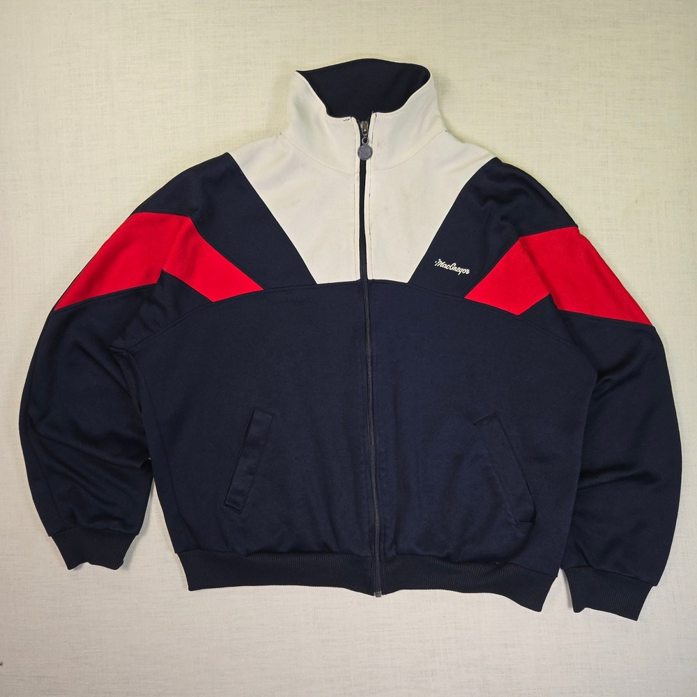 VTG MacGregor Mens L Track Jacket Navy Red White Colorblock Full Zip Sportswear